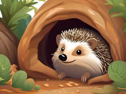 Hedgehog Clipart in a Cozy Burrow,Cute hedgehog in its cozy burrow, representing comfort and solitude. 