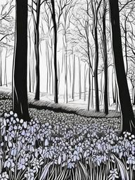 Bluebell coloring page sheet - A field of bluebells in a peaceful woodland glade.  black outline printable coloring page