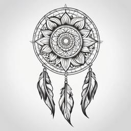 Sunflower Dream Catcher Tattoo - Tattoo combining a dream catcher with sunflower motifs.  simple vector tattoo,minimalist,white background