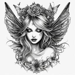 gothic dark fairy tattoo designs  simple color tattoo,white background