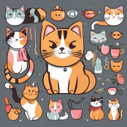 Cat Clipart,Creating adorable cat-themed merchandise  simple, 2d flat