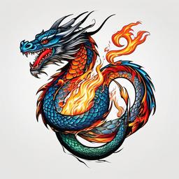 fire and water dragon tattoo  simple color tattoo,white background