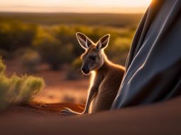 kangaroo joey peeking out of its mother's pouch in the australian outback 8k ultrarealistic cinematic 