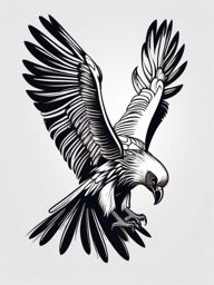 Vulture tattoo with feathers that seem to whisper secrets.  color tattoo style, minimalist design, white background