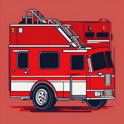 Fire Truck Clipart - A bright red fire truck with a ladder.  color vector clipart, minimal style