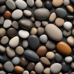 Pebbles with an assortment of sizes and subtle colors top view, product photoshoot realistic background, hyper detail, high resolution