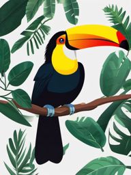 Toucan Clipart - Toucan perched on a branch in the Amazon rainforest , minimal, 2d