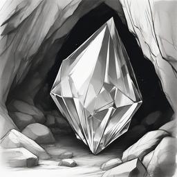 drawing of a large crystal in a cave  minimal rough sketch scribbles,doodles,black and white