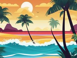 Beach Background Cartoon - Fun cartoon beach background with animated waves and palm trees.  background wallpaper