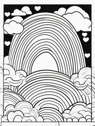 Rainbow Coloring Page - Large rainbow with playful rainbows and hearts.  easy,simple,minimal,coloring pages,black and white outline