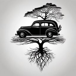 Abstract car roots tattoo. Deep-seated love for the open road.  minimalist black white tattoo style