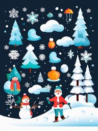 Winter Wonderland Fun clipart - Fun winter activities in the snow, ,vector color clipart,minimal