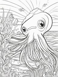 Sea Animal Coloring Pages - Squid swimming gracefully through the ocean  simple coloring pages