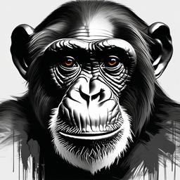 drawing of a chimpanzee  minimal rough sketch scribbles,doodles,black and white