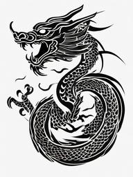 Small Japanese Dragon Tattoo - Tiny and elegant Japanese dragon tattoo.  simple color tattoo,minimalist,white background