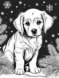 Christmas Puppy Coloring  outling,coloring pages,black and whit