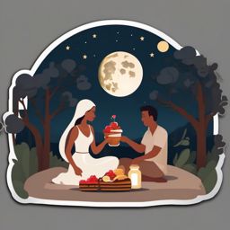 Romantic Picnic under the Moon Emoji Sticker - A moonlit feast for two in love, , sticker vector art, minimalist design