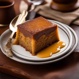 malva pudding, a south african dessert, enjoyed at a safari lodge in the savanna. 