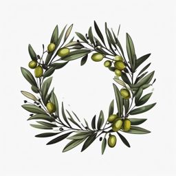 Olive wreath crown ink. Victory and honor.  color tattoo style, minimalist design,white background