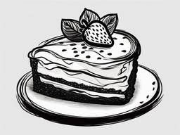 drawing of a strawberry on a cake  minimal rough sketch scribbles,doodles,black and white