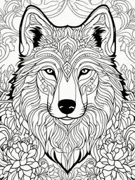 Wolf Coloring Pages - Wolf with a colorful floral background  simple coloring pages