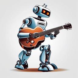 Robot playing guitar clipart.  vector style illustration, white background