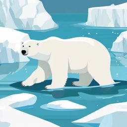 Polar Bear Clipart - Polar Bear swimming in the icy Arctic waters , minimal, 2d