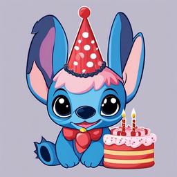 Stitch clipart - Stitch with a birthday cake  color,minimalist,vector clipart