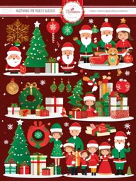 Christmas Pictures Clipart,Designing a family holiday album  simple, 2d flat