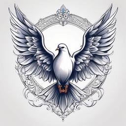 Dove Angel Tattoo-Elegant and symbolic tattoo featuring a dove with angelic elements, capturing themes of purity and spirituality.  simple color tattoo,white background