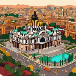 Mexico City clipart - Palacio de Bellas Artes and Zócalo, ,color clipart vector style