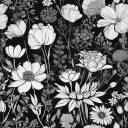 drawing of different types of flowers  minimal rough scribbles,doodles,black and white