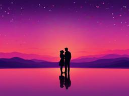 Valentines Day background - Couples silhouette against a pink and purple sunset sky  aesthetic background wallpaper