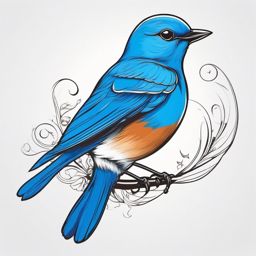 Bluebird Tattoo - Bluebird singing a cheerful melody on a sunny day  few color tattoo design, simple line art, design clean white background