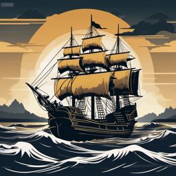 Pirate Ship Clipart - A menacing pirate ship sailing the high seas in pursuit of buried treasure, a vessel of adventure.  color clipart, minimalist, vector art, 