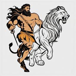 Hercules with Lion Tattoo - Embrace the symbolism of strength and victory with a Hercules tattoo featuring the hero alongside a lion.  simple color tattoo, minimal, white background