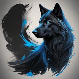 Black wolf with blue eyes draw in realism style