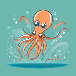 Graceful Squid Ballet Clip Art - A graceful squid performing an underwater ballet,  color vector clipart, minimal style