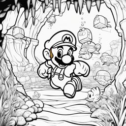 mario coloring pages - mario explores underwater caves in search of treasure. 