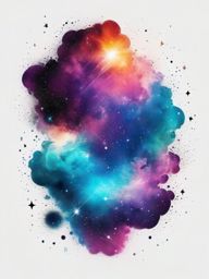 Nebula Tattoo - A vibrant nebula tattoo creating new stars  few color tattoo design, simple line art, design clean white background