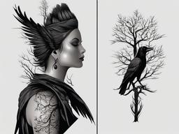 crow and tree tattoo  simple vector color tattoo