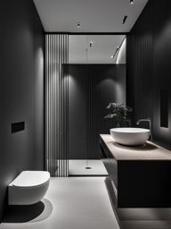 minimalist bathroom with clean lines and a monochromatic color scheme. 