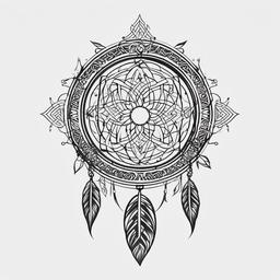 Celtic Dream Catcher Tattoo - Tattoo combining a dream catcher with Celtic-inspired elements.  simple vector tattoo,minimalist,white background