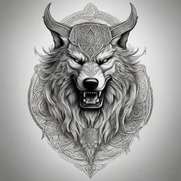 viking god fenrir tattoo black white pencil sketch style