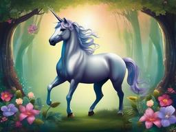 Unicorn clipart - unicorn standing in a magical forest  