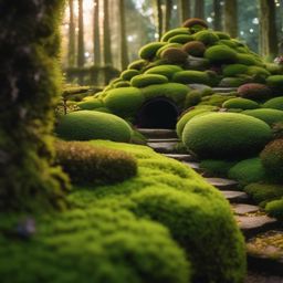 Moss-Covered Fantasy Garden - Embrace the enchanting look of a garden covered in moss. realistic, professional photography, bokeh, natural lighting, canon lens, shot on dslr 64 megapixels sharp focus