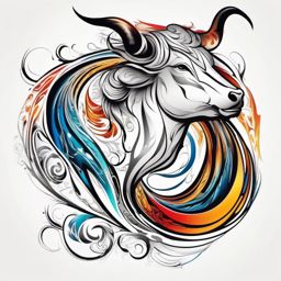 Abstract bull swirls tattoo. Spiraling energy of indomitable spirit.  color tattoo design, white background