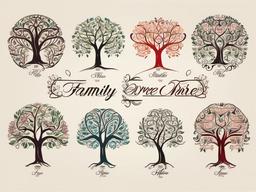 family tree with names tattoo  simple vector color tattoo