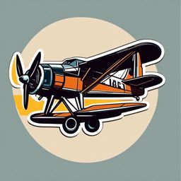 Double Propeller Plane Sticker - Vintage aviator, ,vector color sticker art,minimal