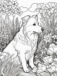 Dog in a Garden Coloring Pages - Pup Exploring a Colorful Garden  minimal black outline printable sheet, coloring page